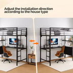 Lit superposé VINGLI entièrement métallique avec garde-corps de 15 pouces/bureau/échelle antidérapante/2 stations de charge/étagère de rangement, 4 tiroirs, LED, aucun sommier tapissier requis, noir