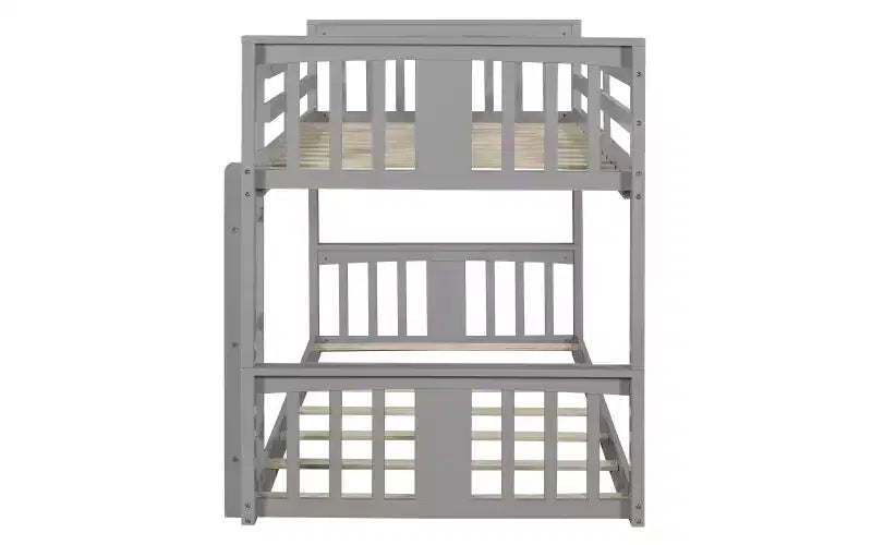 Lit superposé jumeau bas Zevemomo, cadre en bois de pin massif avec échelle intégrée, convertible en 2 lits jumeaux, lit au sol peu encombrant pour chambre à coucher, gris