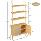 Étagère bibliothèque en rotin, 6 niveaux de 80 cm de large avec portes de placard, étagère de rangement en bois pour salon ou bureau