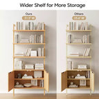 Étagère bibliothèque en rotin, 6 niveaux de 80 cm de large avec portes de placard, étagère de rangement en bois pour salon ou bureau