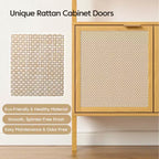 Étagère bibliothèque en rotin, 6 niveaux de 80 cm de large avec portes de placard, étagère de rangement en bois pour salon ou bureau