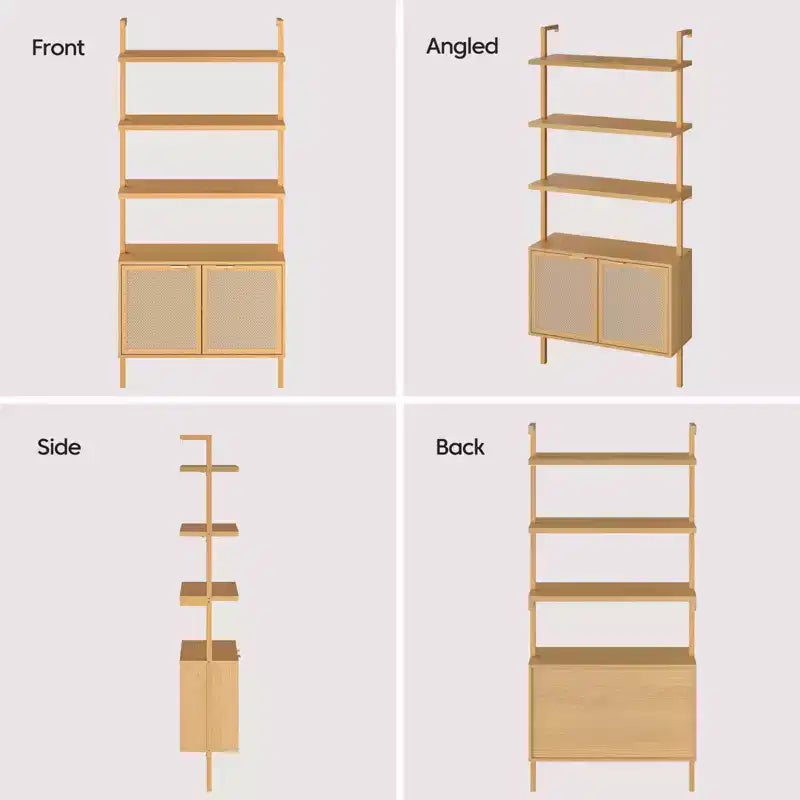 Étagère bibliothèque en rotin, 6 niveaux de 80 cm de large avec portes de placard, étagère de rangement en bois pour salon ou bureau