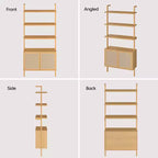 Étagère bibliothèque en rotin, 6 niveaux de 80 cm de large avec portes de placard, étagère de rangement en bois pour salon ou bureau