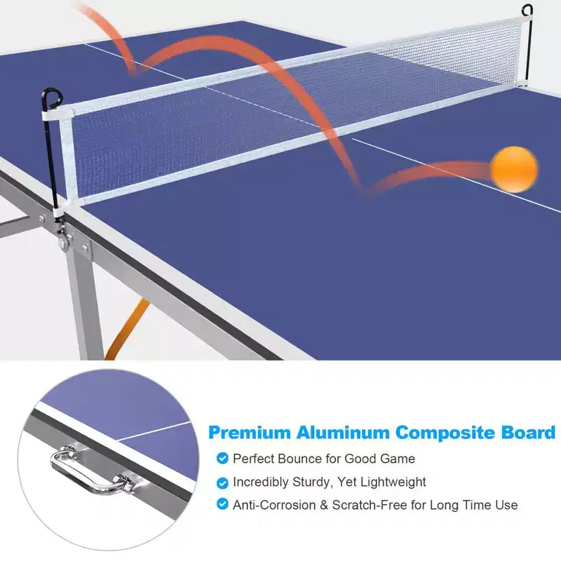 Table de Tennis de Table Extérieure Professionnelle, Table de Ping-Pong Portable 183x91cm avec Filet, Raquettes et Balles