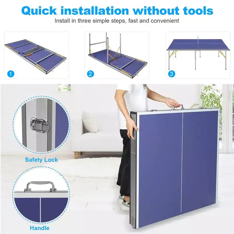 Table de Tennis de Table Extérieure Professionnelle, Table de Ping-Pong Portable 183x91cm avec Filet, Raquettes et Balles