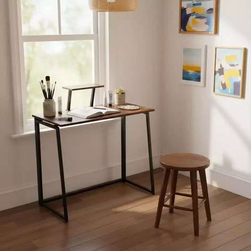 FurnitureR Bureau pliant de 80 cm avec étagère supérieure réglable, petite table d'appoint pour ordinateur portable, table compacte facile à assembler pour bureau à domicile ou salon