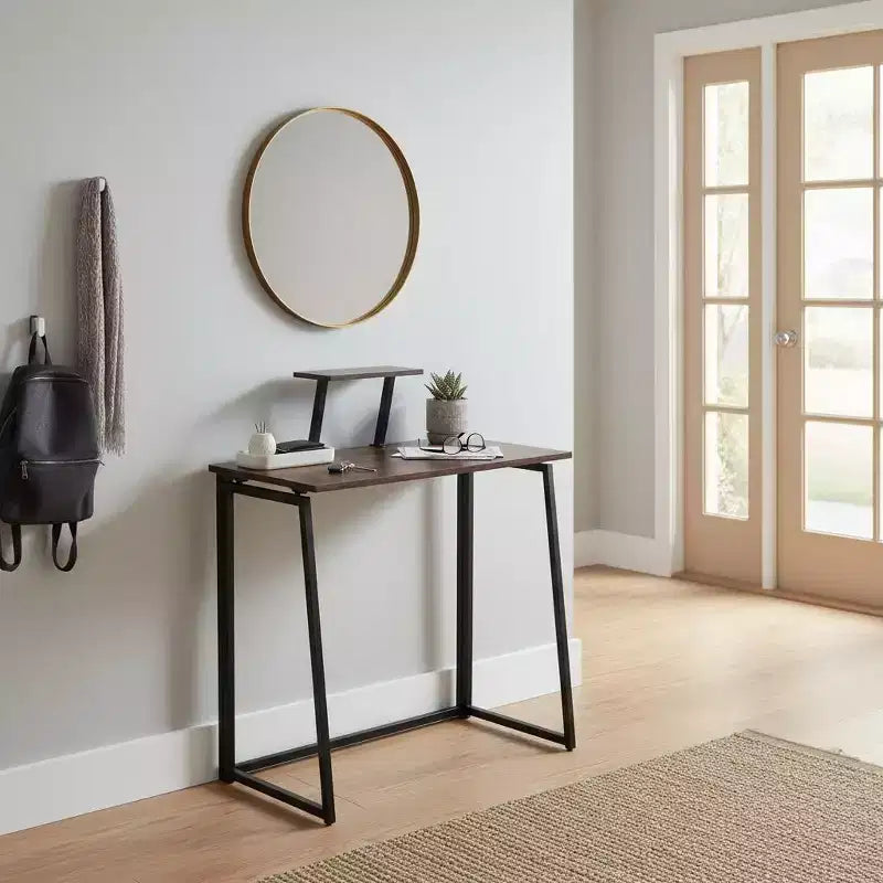 FurnitureR Bureau pliant de 80 cm avec étagère supérieure réglable, petite table d'appoint pour ordinateur portable, table compacte facile à assembler pour bureau à domicile ou salon