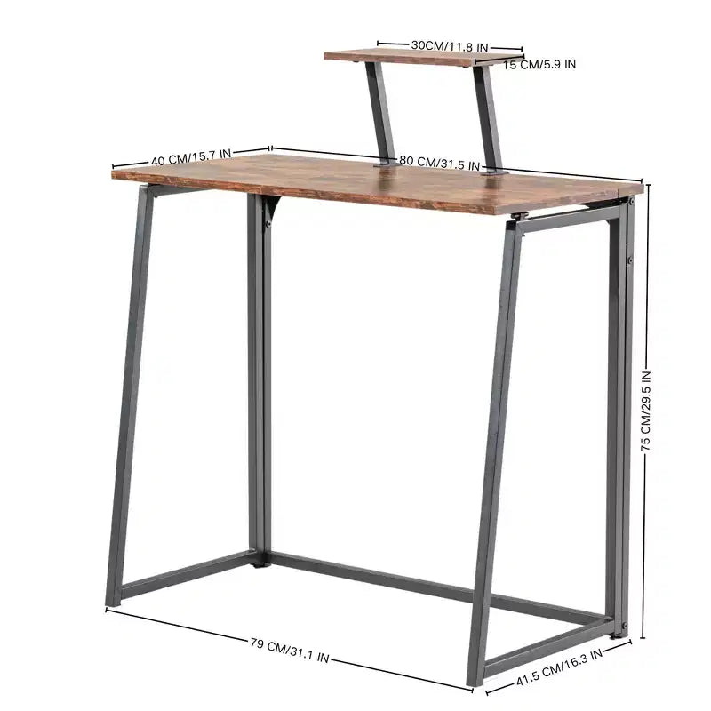 FurnitureR Bureau pliant de 80 cm avec étagère supérieure réglable, petite table d'appoint pour ordinateur portable, table compacte facile à assembler pour bureau à domicile ou salon