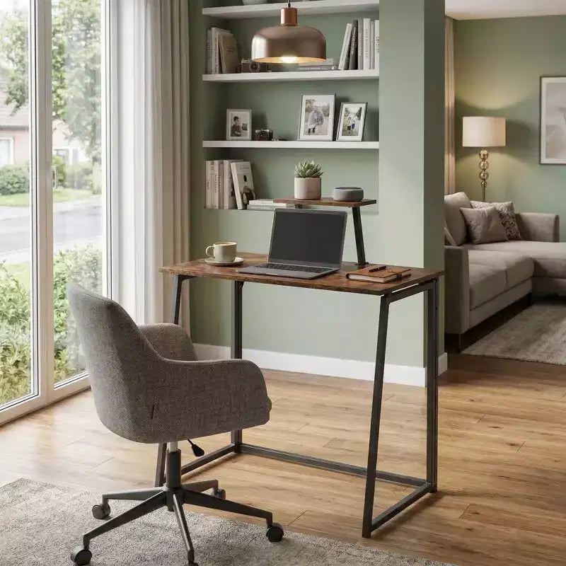 FurnitureR Bureau pliant de 80 cm avec étagère supérieure réglable, petite table d'appoint pour ordinateur portable, table compacte facile à assembler pour bureau à domicile ou salon