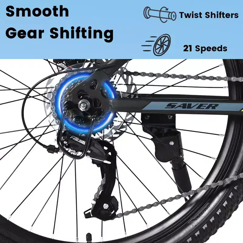 NAYSAYE Vélo VTT 24 pouces 21 vitesses double freins à disque cadre en acier pour adultes pour l l'aventure en plein air, noir et vert, 26.3*7.88*28.35