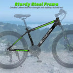 NAYSAYE Vélo VTT 26 Pouces, 21 Vitesses, Freins à Disque, Cadre en Acier Carbone, Vélos pour Adultes pour le Tout-Terrain, Noir et Vert, 71*25*39.3