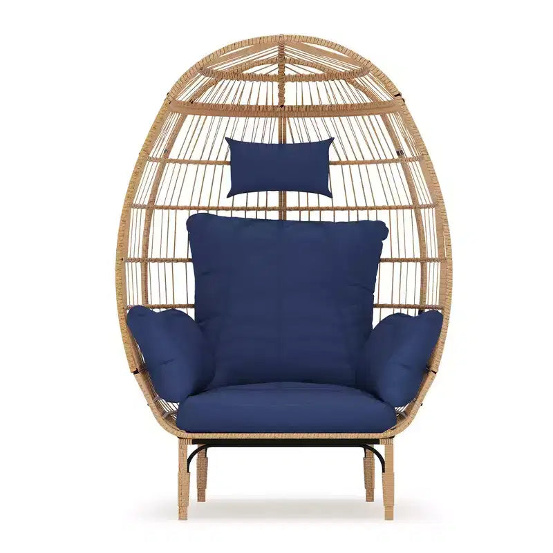 COZONY Fauteuil suspendu œuf en osier surdimensionné 500LBS, Chaise longue suspendue en rotin toutes saisons avec 5 coussins, Fauteuil œuf de patio intérieur extérieur pour le jardin