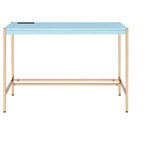 Okak 42IN Bureau élégant avec pieds en métal doré, bureau assis-debout avec grand plateau, bureau pour salon, salle de lecture