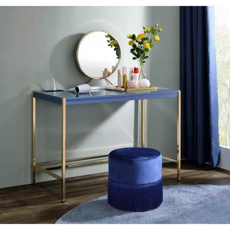 Okak 42IN Bureau élégant avec pieds en métal doré, bureau assis-debout avec grand plateau, bureau pour salon, salle de lecture