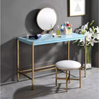 Okak 42IN Elegent Writing Desk with Gold Metal Legs, Standing Desk with Ample Tabletop, Office Desk for Living Room, Reading Room