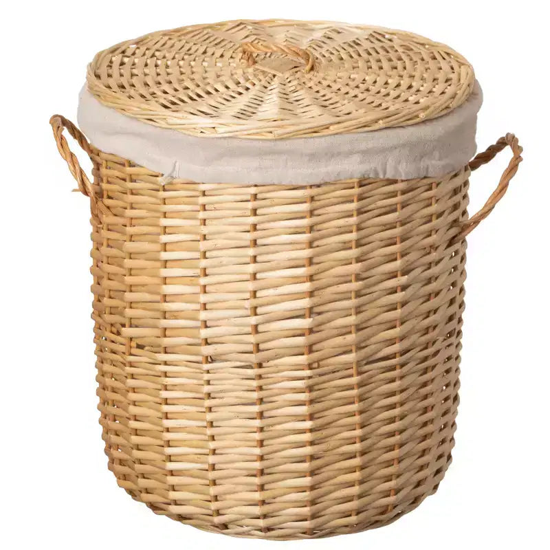 Wickerwise Round Willow Wicker Laundry Basket with Lid Side Handles & Removable Fabric Liner Natural Decorative Storage Hamper