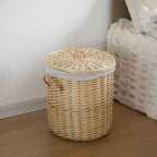 Panier à linge rond en osier Wickerwise avec couvercle, poignées latérales et doublure en tissu amovible, vide-poches décoratif naturel