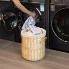Panier à linge rond en osier Wickerwise avec couvercle, poignées latérales et doublure en tissu amovible, vide-poches décoratif naturel