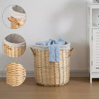 Panier à linge rond en osier Wickerwise avec couvercle, poignées latérales et doublure en tissu amovible, vide-poches décoratif naturel