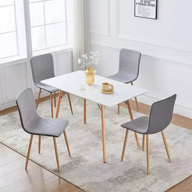 Lot de 4 chaises de salle à manger FurnitureR, chaises d'appoint avec coussin en tissu, dossier mi-hauteur en PU et pieds en métal couleur chêne pour cuisine, salle à manger, gris/noir