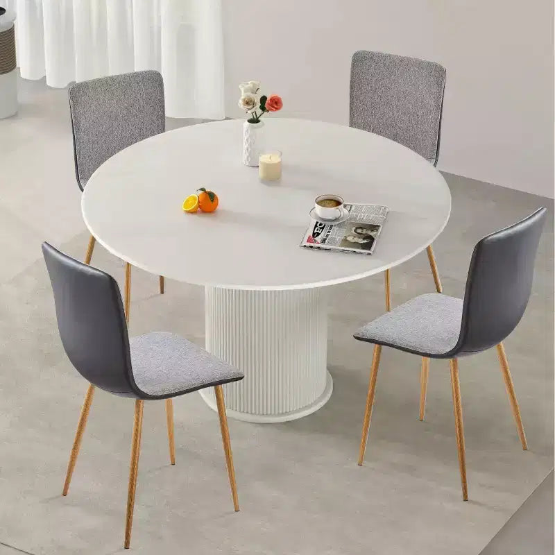 Lot de 4 chaises de salle à manger FurnitureR, chaises d'appoint avec coussin en tissu, dossier mi-hauteur en PU et pieds en métal couleur chêne pour cuisine, salle à manger, gris/noir
