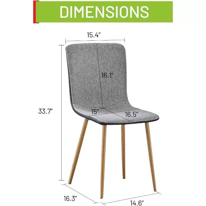 Lot de 4 chaises de salle à manger FurnitureR, chaises d'appoint avec coussin en tissu, dossier mi-hauteur en PU et pieds en métal couleur chêne pour cuisine, salle à manger, gris/noir