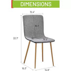 Lot de 4 chaises de salle à manger FurnitureR, chaises d'appoint avec coussin en tissu, dossier mi-hauteur en PU et pieds en métal couleur chêne pour cuisine, salle à manger, gris/noir