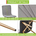 Lot de 4 chaises de salle à manger FurnitureR, chaises d'appoint avec coussin en tissu, dossier mi-hauteur en PU et pieds en métal couleur chêne pour cuisine, salle à manger, gris/noir