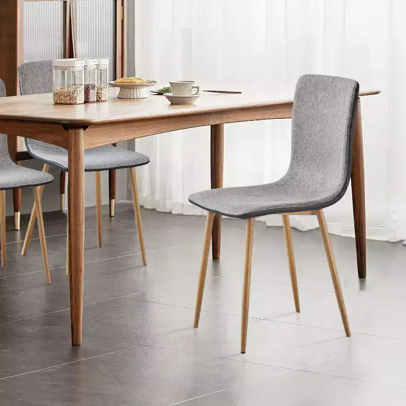 Lot de 4 chaises de salle à manger FurnitureR, chaises d'appoint avec coussin en tissu, dossier mi-hauteur en PU et pieds en métal couleur chêne pour cuisine, salle à manger, gris/noir