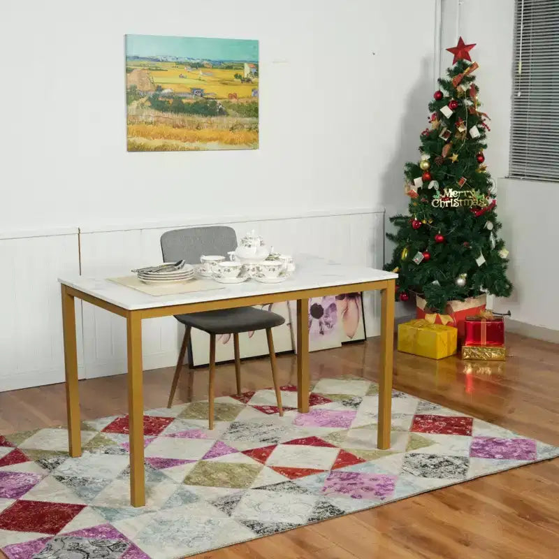 Lot de 4 chaises de salle à manger FurnitureR, chaises d'appoint avec coussin en tissu, dossier mi-hauteur en PU et pieds en métal couleur chêne pour cuisine, salle à manger, gris/noir