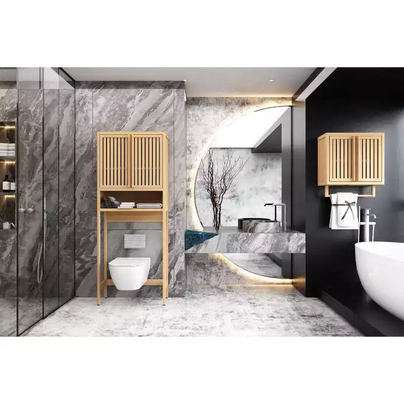 JVNOXK-Meuble de salle de bain mural Bambou boîte de rangement pour toilettes