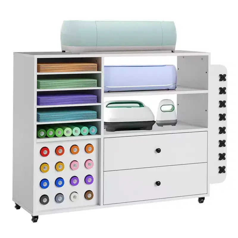 GustoWave Utility Craft Cart for Specialized Storage Organization, 42'' Rolling Craft Cabinet, White