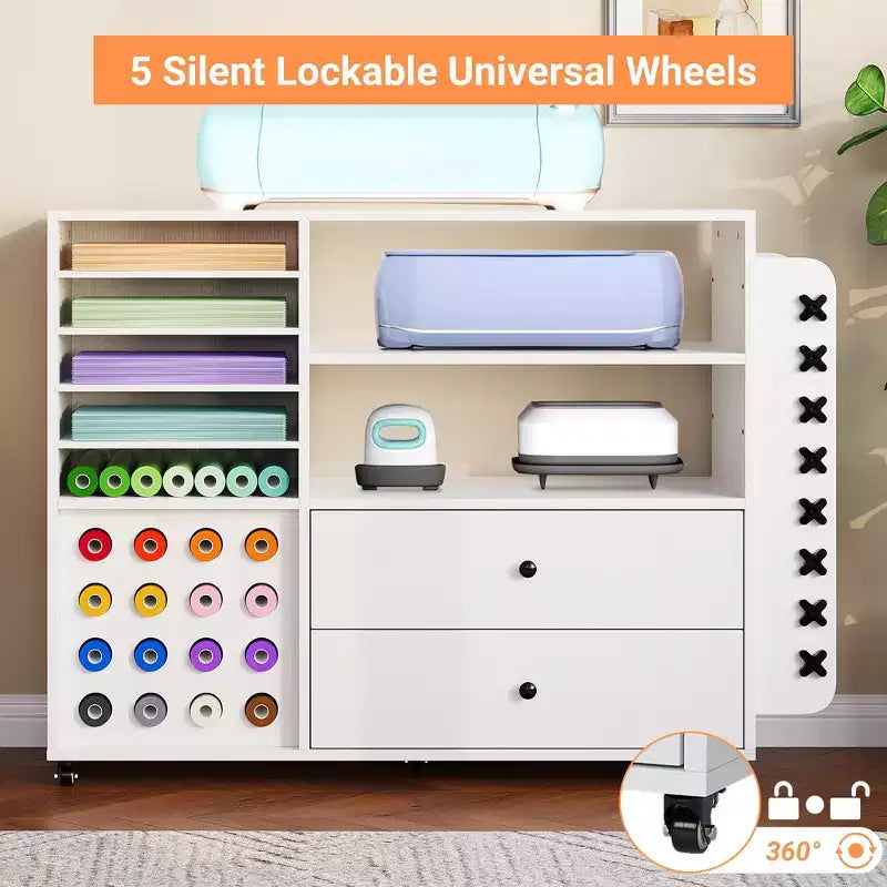 Meuble de rangement à roulettes GustoWave pour loisirs créatifs, 106,7 cm, blanc