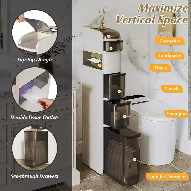 Costway Meuble de Rangement Étroit à 6 Niveaux pour Salle de Bain avec Tiroirs Boîte à Mouchoirs Roues pour Cuisine