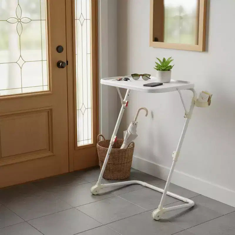Table de télévision pliante réglable FurnitureR avec 4 hauteurs et 3 angles d'inclinaison, plateau de dîner pliable, table de collation pour ordinateur portable avec porte-gobelet pour canapé, 3 pièces. Blanc