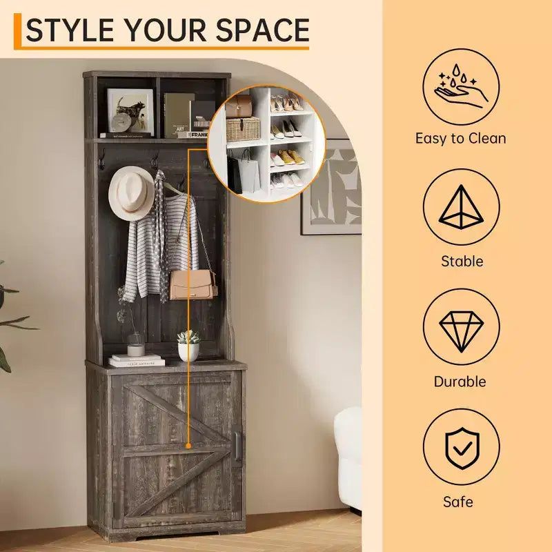 Meuble d'entrée 3 en 1 avec rangement pour chaussures et patères - Organiseur robuste pour vestiaire, entrée, couloir | Meuble autoportant et cintre