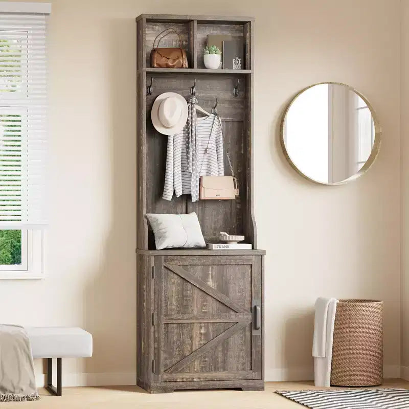Meuble d'entrée 3 en 1 avec rangement pour chaussures et patères - Organiseur robuste pour vestiaire, entrée, couloir | Meuble autoportant et cintre