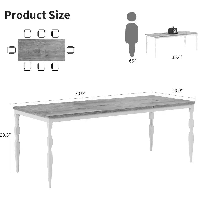 GustoWave Table à manger rectangulaire rustique de 79 po pour 6 à 8 personnes, table de cuisine à texture de bois avec pieds robustes, facile à nettoyer