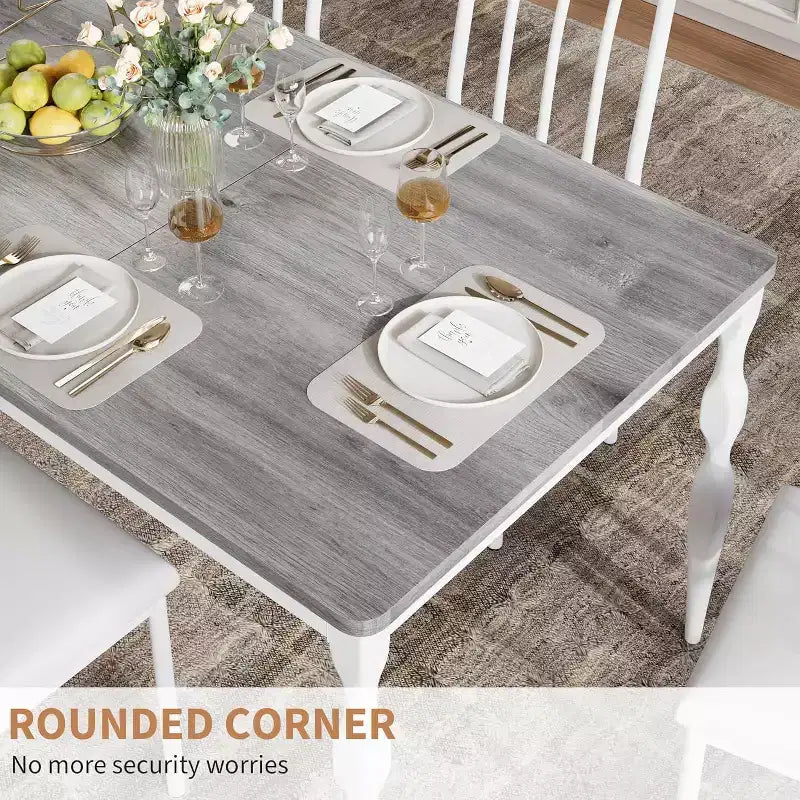 GustoWave Table à manger rectangulaire rustique de 79 po pour 6 à 8 personnes, table de cuisine à texture de bois avec pieds robustes, facile à nettoyer