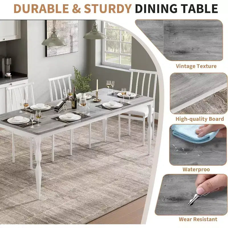 GustoWave Table à manger rectangulaire rustique de 79 po pour 6 à 8 personnes, table de cuisine à texture de bois avec pieds robustes, facile à nettoyer