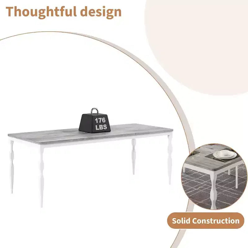 GustoWave Table à manger rectangulaire rustique de 79 po pour 6 à 8 personnes, table de cuisine à texture de bois avec pieds robustes, facile à nettoyer