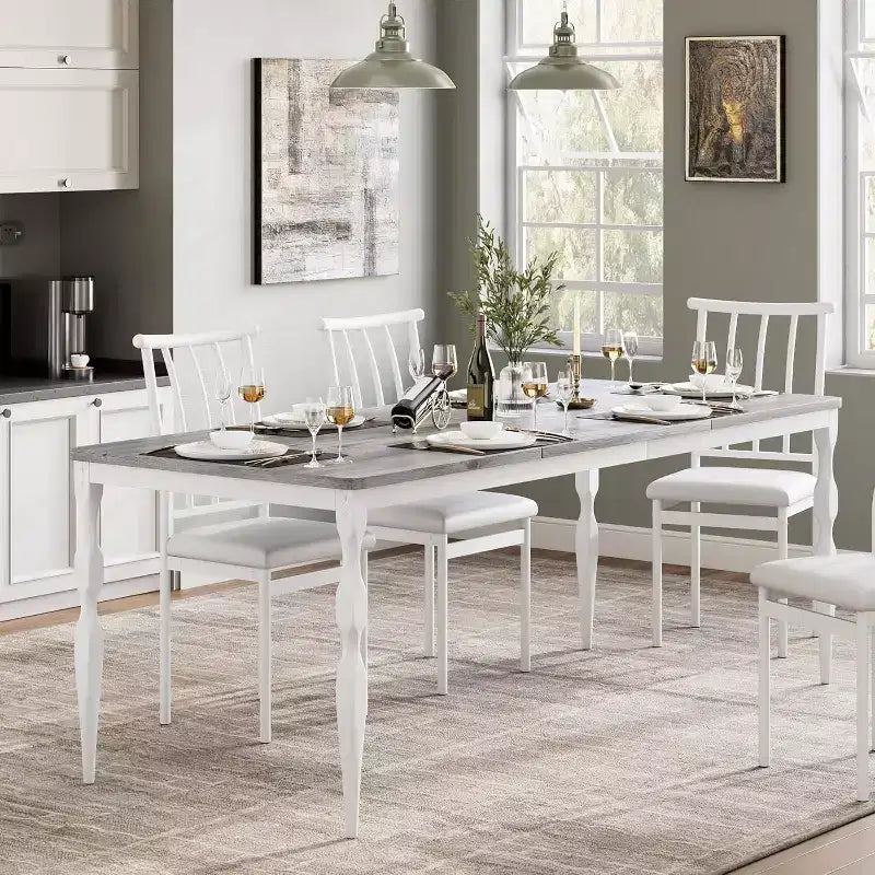 GustoWave Table à manger rectangulaire rustique de 79 po pour 6 à 8 personnes, table de cuisine à texture de bois avec pieds robustes, facile à nettoyer