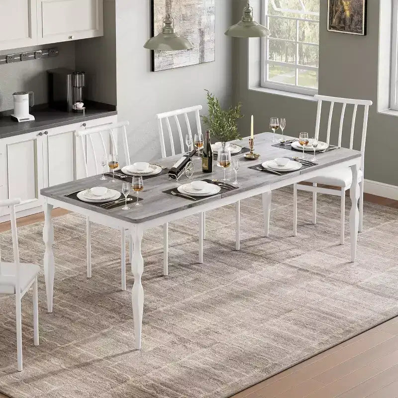 GustoWave Table à manger rectangulaire rustique de 79 po pour 6 à 8 personnes, table de cuisine à texture de bois avec pieds robustes, facile à nettoyer