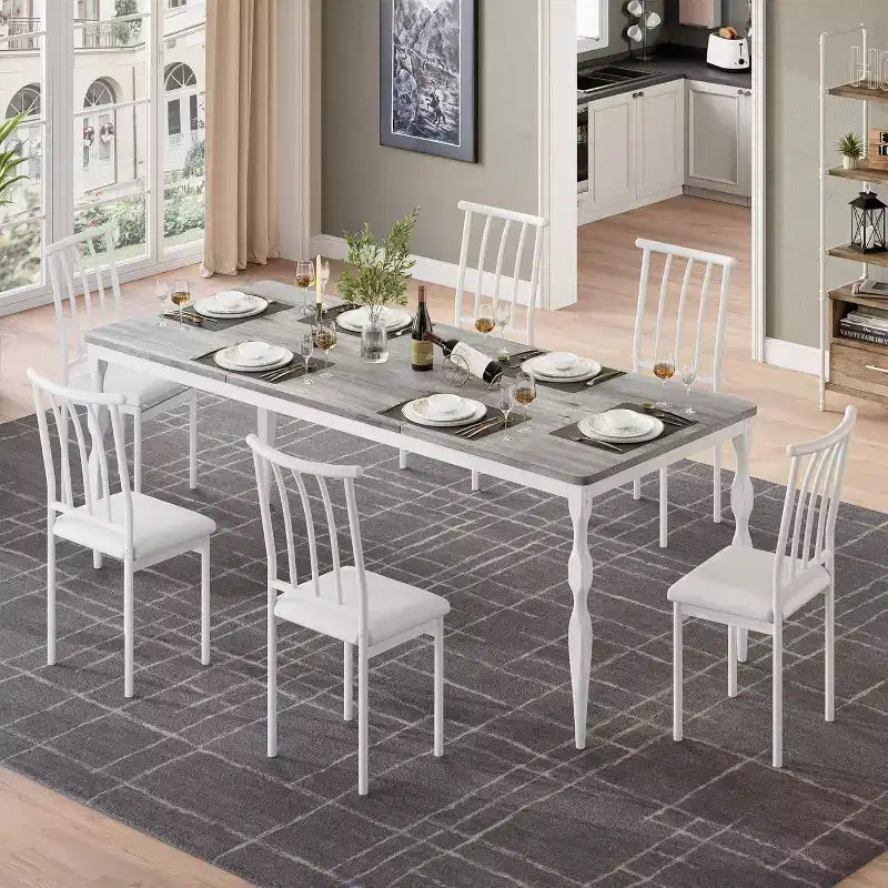 GustoWave Table à manger rectangulaire rustique de 79 po pour 6 à 8 personnes, table de cuisine à texture de bois avec pieds robustes, facile à nettoyer