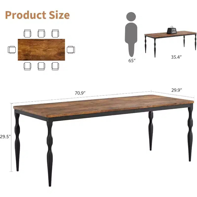 GustoWave Table à manger rectangulaire rustique de 79 po pour 6 à 8 personnes, table de cuisine à texture de bois avec pieds robustes, facile à nettoyer