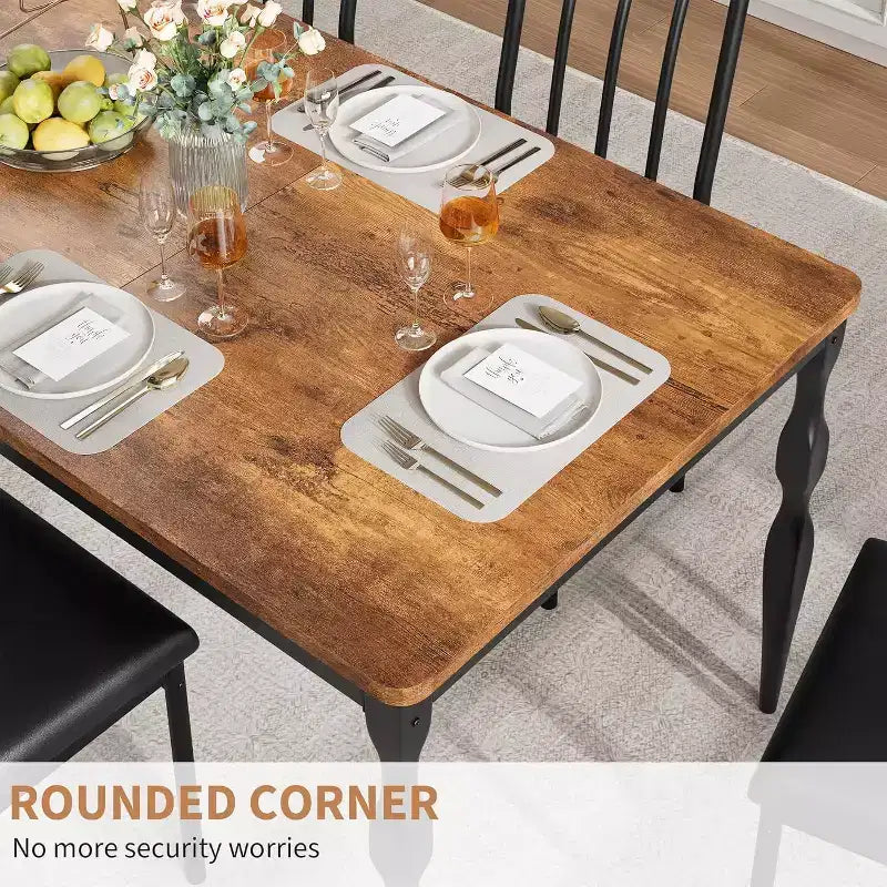 GustoWave Table à manger rectangulaire rustique de 79 po pour 6 à 8 personnes, table de cuisine à texture de bois avec pieds robustes, facile à nettoyer