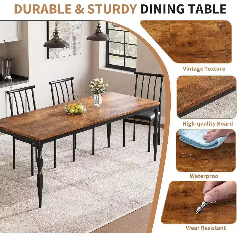 GustoWave Table à manger rectangulaire rustique de 79 po pour 6 à 8 personnes, table de cuisine à texture de bois avec pieds robustes, facile à nettoyer
