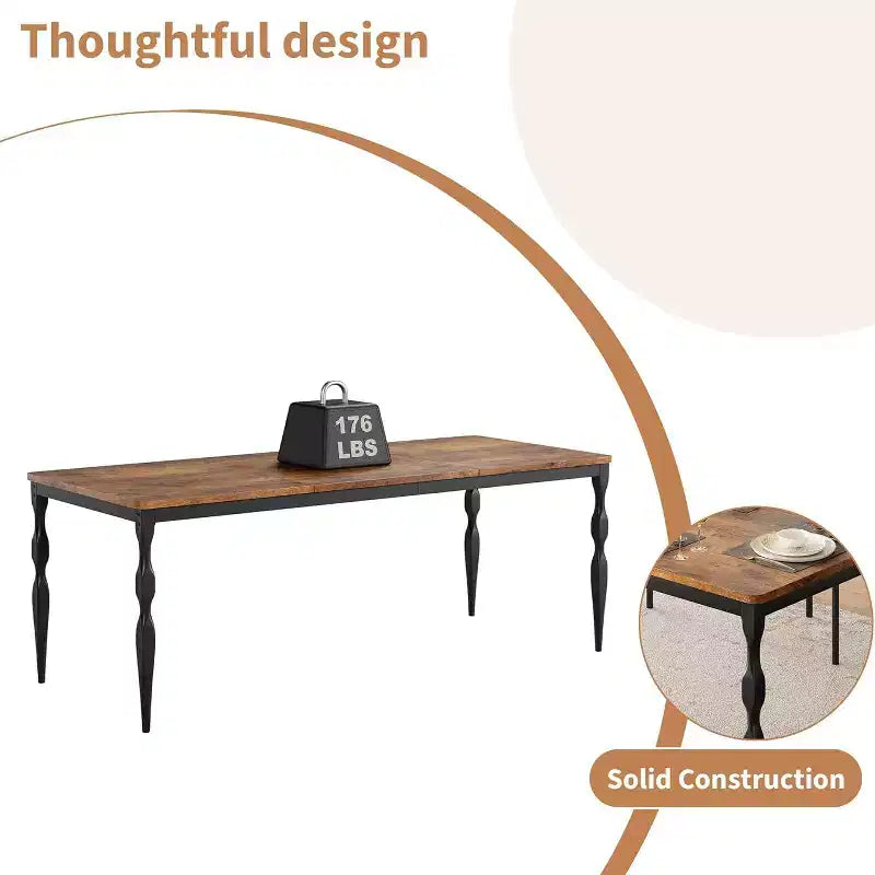 GustoWave Table à manger rectangulaire rustique de 79 po pour 6 à 8 personnes, table de cuisine à texture de bois avec pieds robustes, facile à nettoyer
