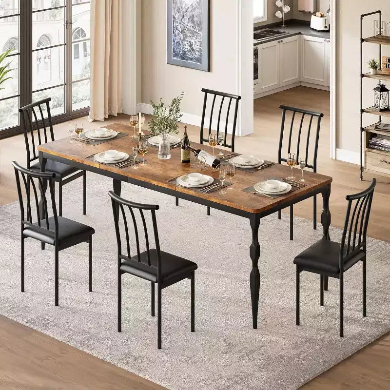 GustoWave Table à manger rectangulaire rustique de 79 po pour 6 à 8 personnes, table de cuisine à texture de bois avec pieds robustes, facile à nettoyer