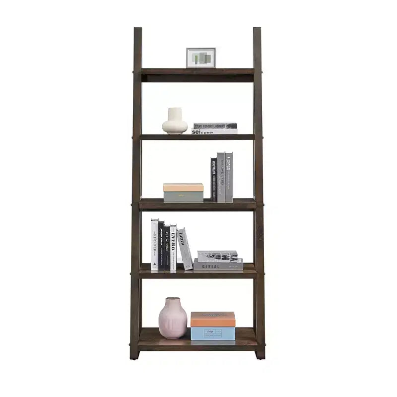 Étagère échelle à 5 niveaux Homy Casa avec étagères ouvertes pour salon ou bureau, Noyer